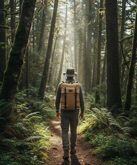 Zaino da viaggio canvas beige escursionista foresta