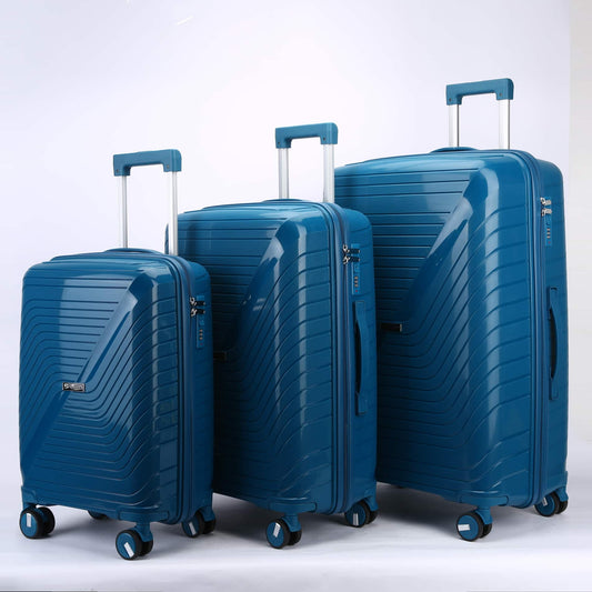 Trolley rigidi set 3 pezzi polipropilene PP nero con ruote e maniglia telescopica