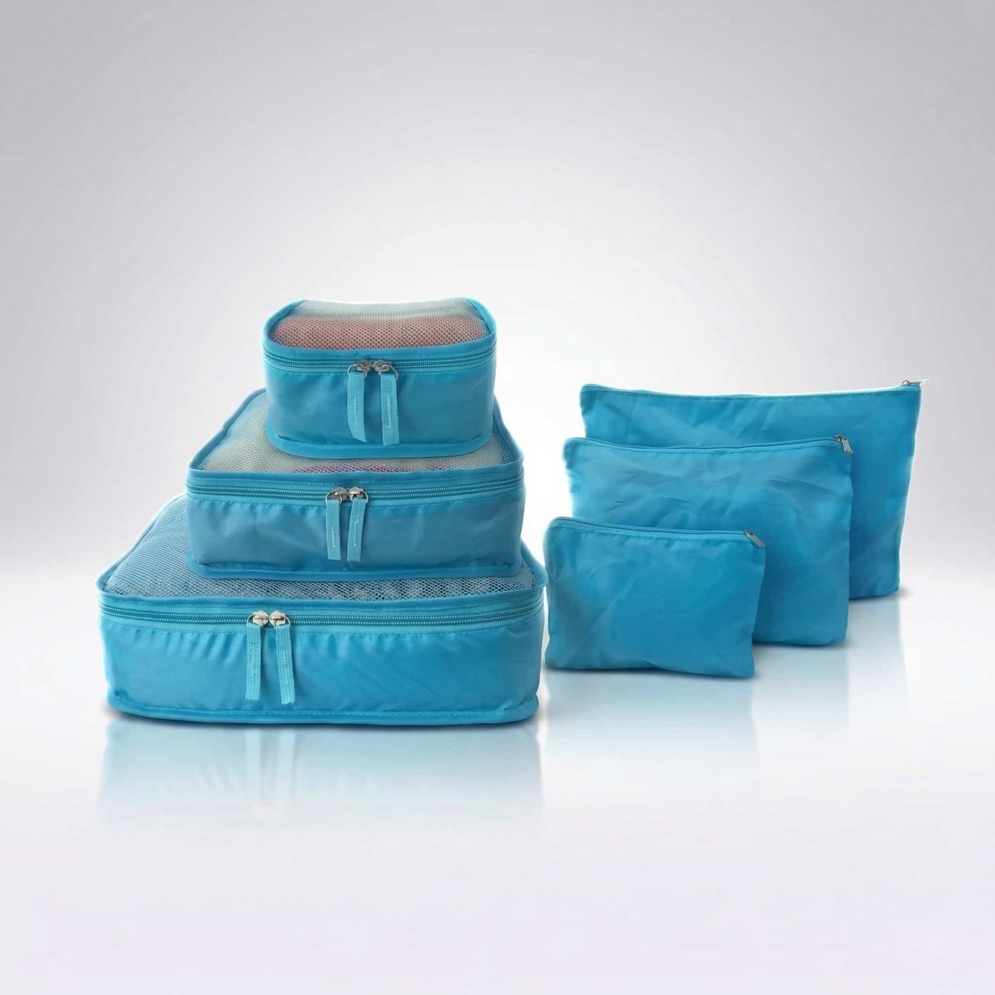 Set organizer da viaggio 6 pezzi con 3 scatole e 3 bustine, ideale per valigie