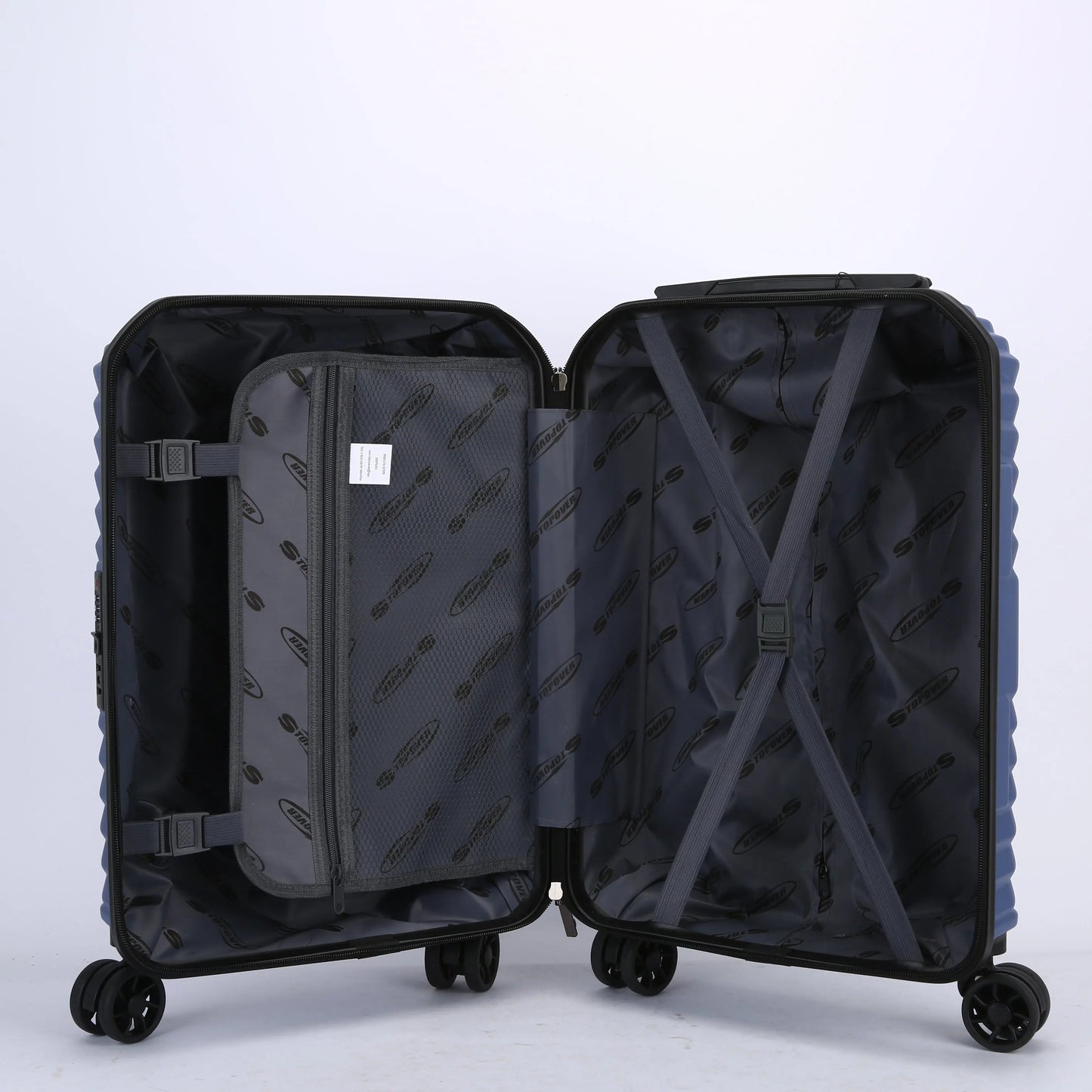 Interno del trolley cabina con elastico ferma biancheria e divisorio con tasca