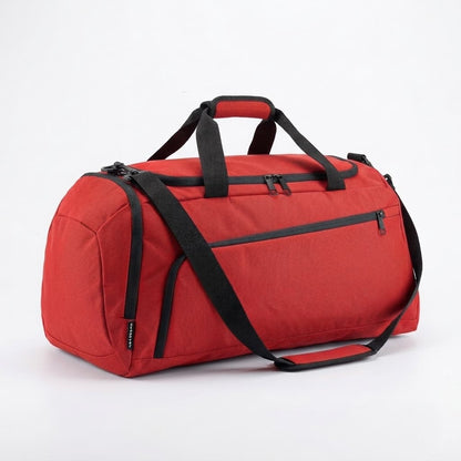borsone sportivo rosso in poliestere 600D con tracolla e tasche laterali
