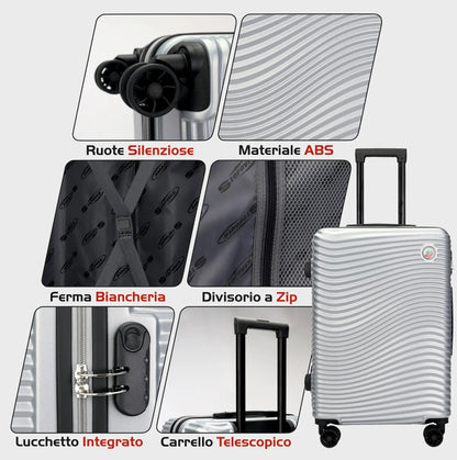 Interno foderato del set trolley rigidi Stopover con divisorio con zip, elastici per abbigliamento e tasca per accessori.