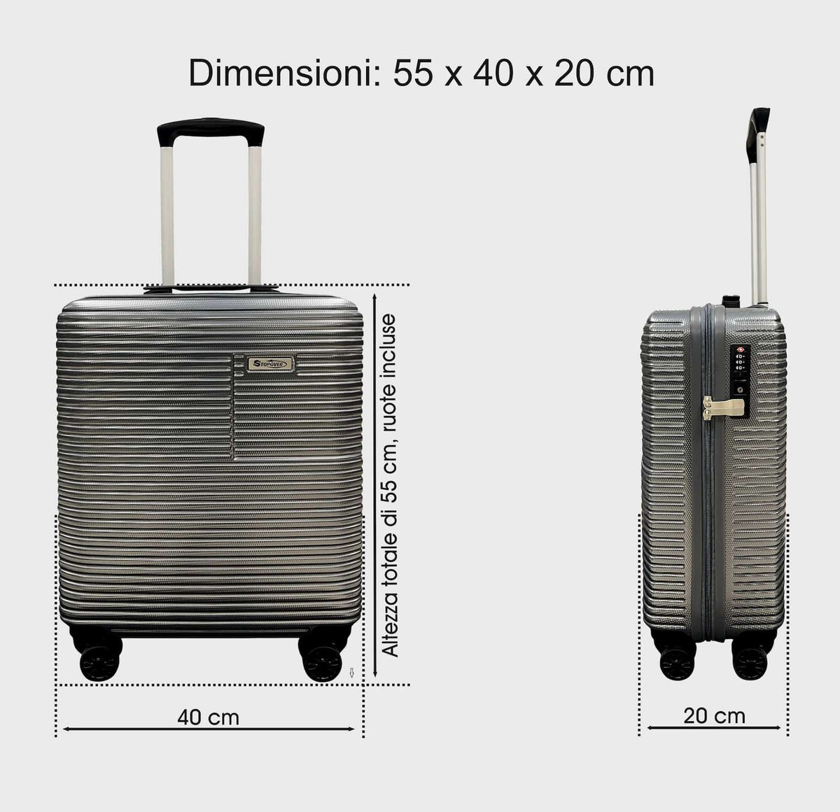 Trolley Valigia Bagaglio a Mano RYANAIR EASY JET 4 RUOTE LOW COST (NERO