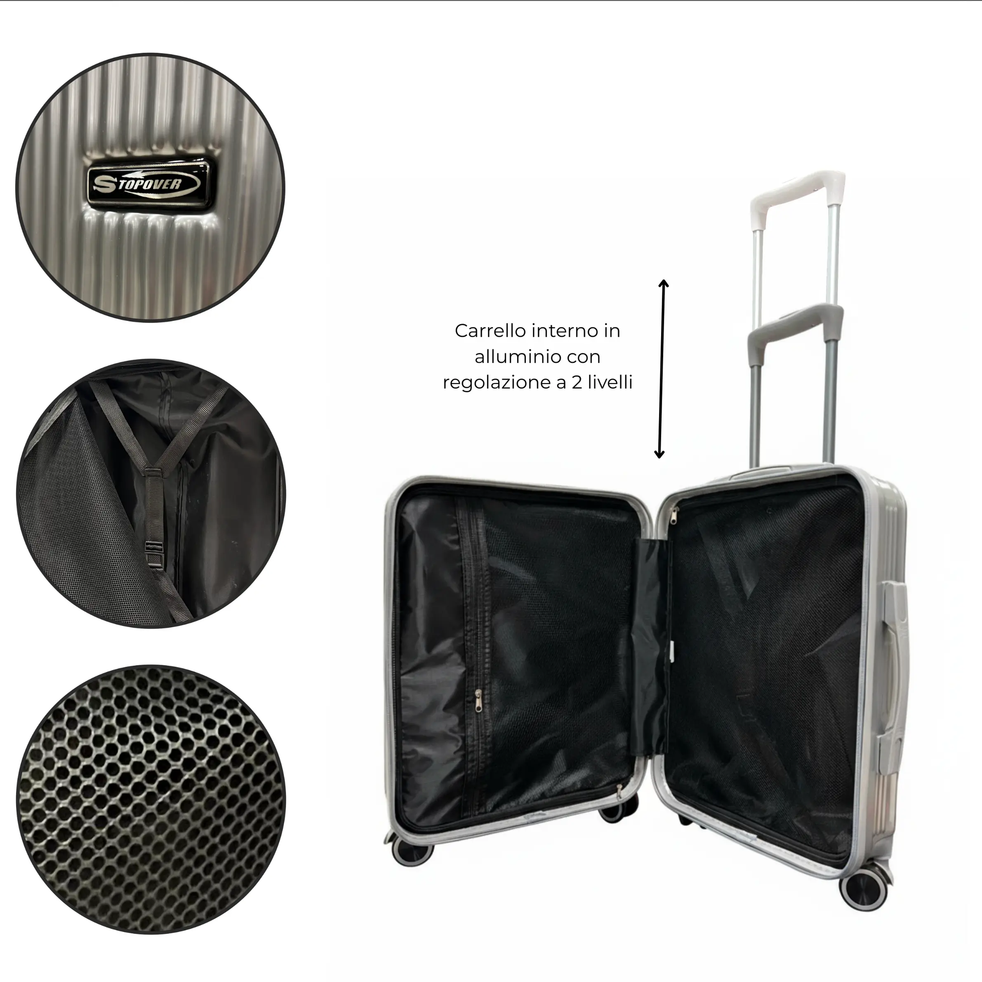 Valigia rigida da cabina con design elegante, ruote silenziose e struttura antiurto.