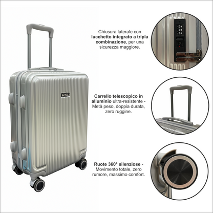 Viaggiatore con trolley da cabina 55x40x20 cm Ryanair durante l’imbarco in aeroporto.