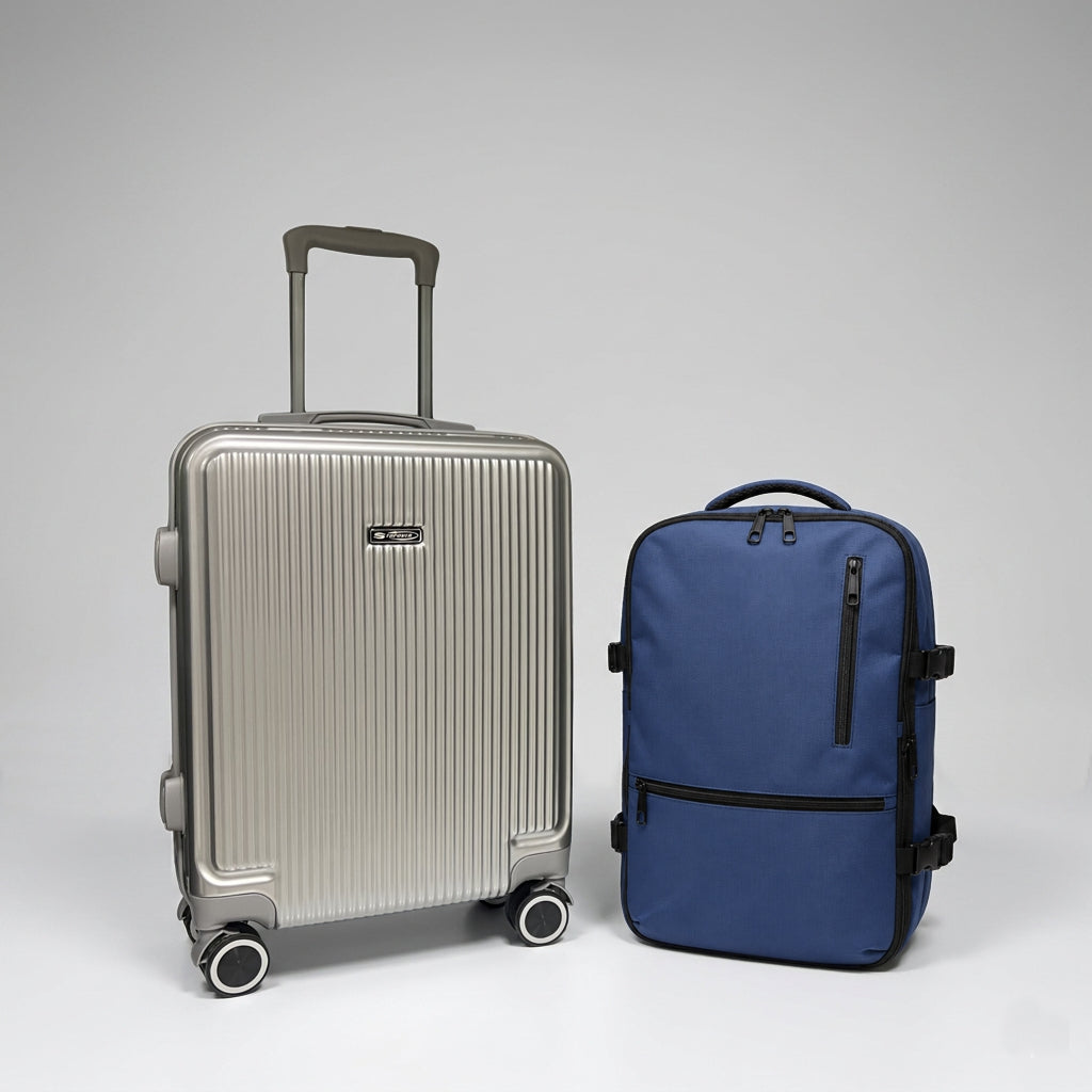 Bundle Viaggio Completo – Trolley Cabina 55x40x20 cm + Zaino Espandibile 43x29x16(+5) cm