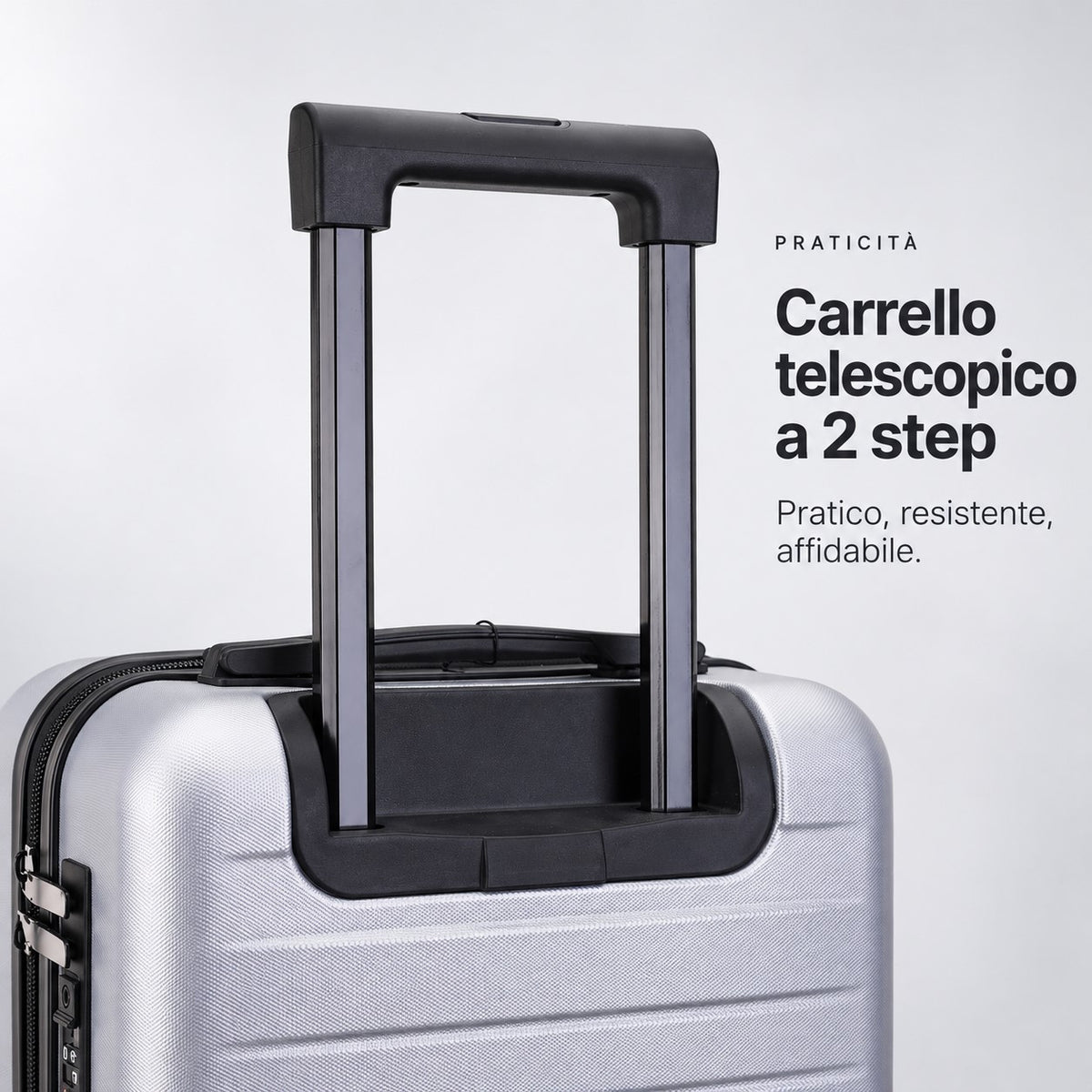 Maniglia nera e carrello telescopico a 2 step del trolley cabina Stopover Cloud argento in ABS