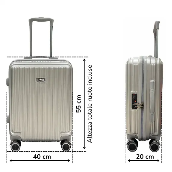 Valigia da cabina approvata Ryanair ed Easyjet con sistema di chiusura TSA e interno organizzato.