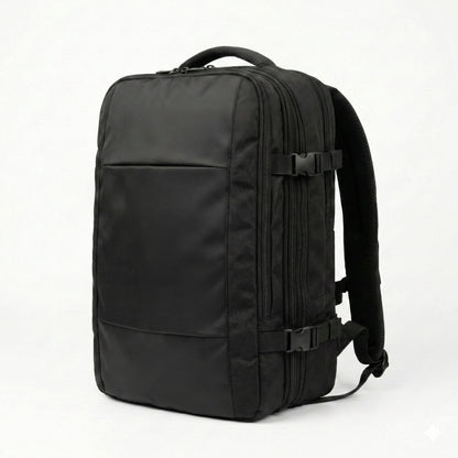 Zaino da viaggio ergonomico di dimensioni 44x31x23 cm. Realizzato in resistente poliestere 900D idrorepellente, ideale come bagaglio a mano e compatibile con voli Ryanair Priority ed EasyJet.