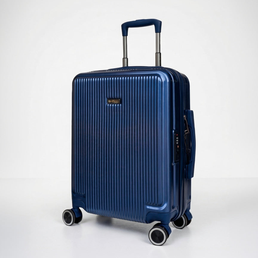 Bagaglio a mano blu navy 55x40x20 cm con 4 ruote e guscio resistente in ABS/PC.