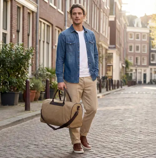 Borsone per viaggio in canvas unisex resistente e capiente, ideale come bagaglio a mano per weekend e trasferte.