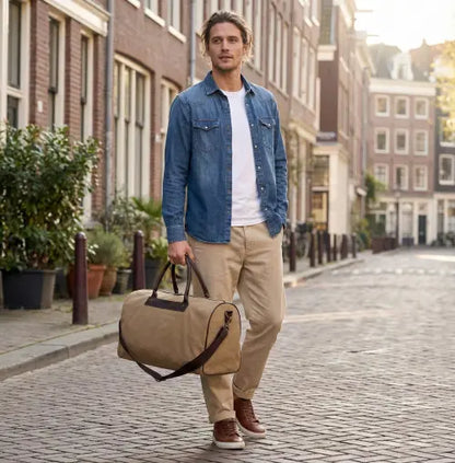 Borsone per viaggio in canvas unisex resistente e capiente, ideale come bagaglio a mano per weekend e trasferte.