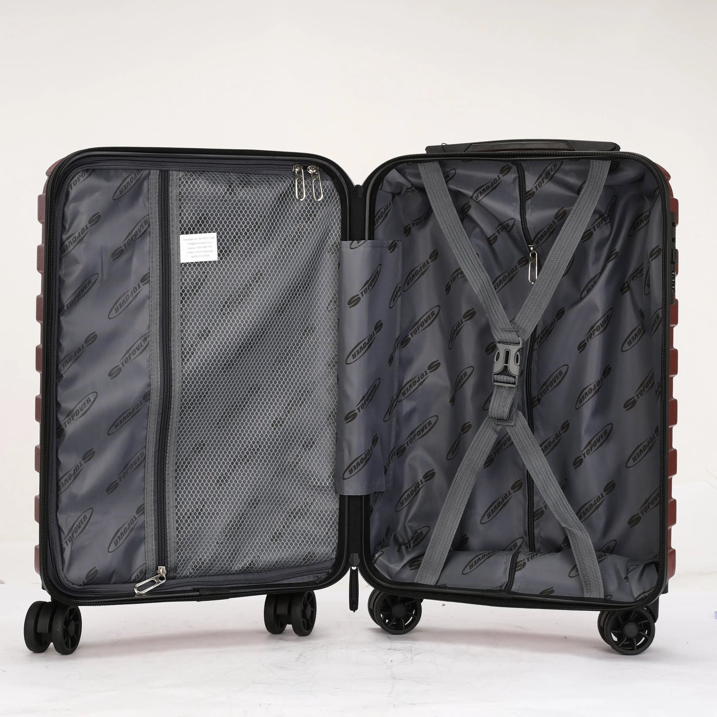 Interno foderato del trolley 75cm con elastici ferma biancheria e divisorio con zip
