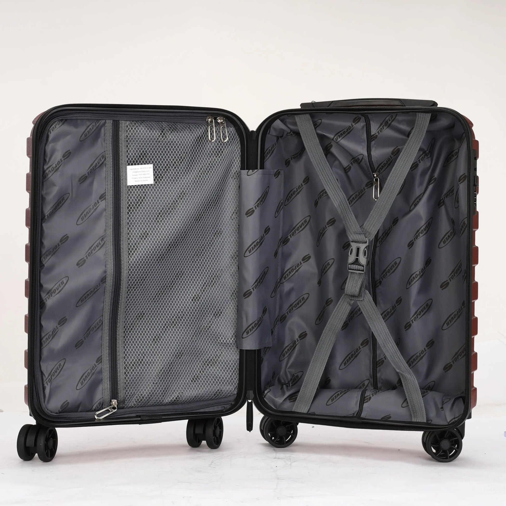 Interno foderato del trolley 75cm con elastici ferma biancheria e divisorio con zip
