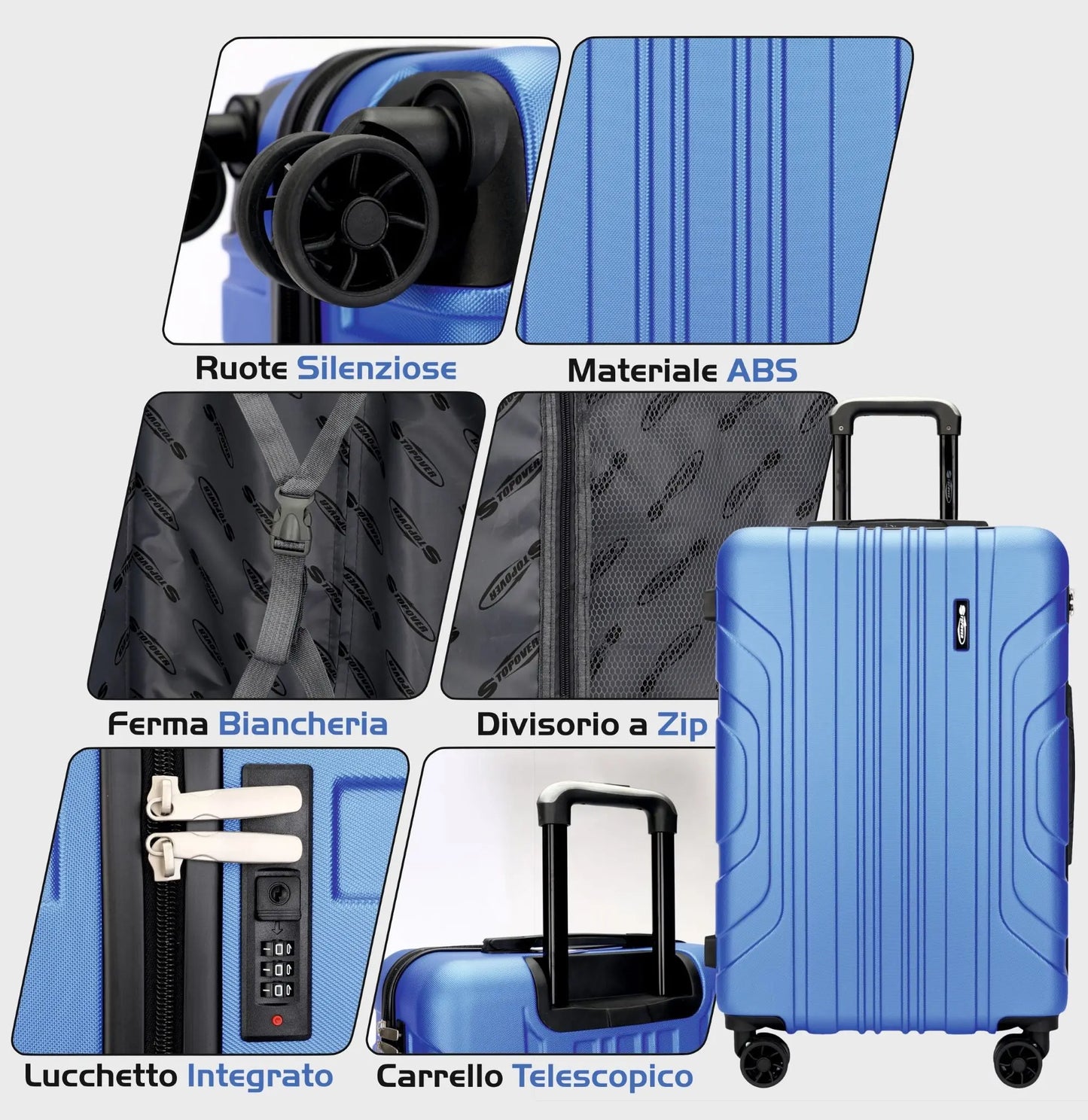 Interno organizzato del trolley rigido Stopover con ruote girevoli a 360 gradi e design moderno