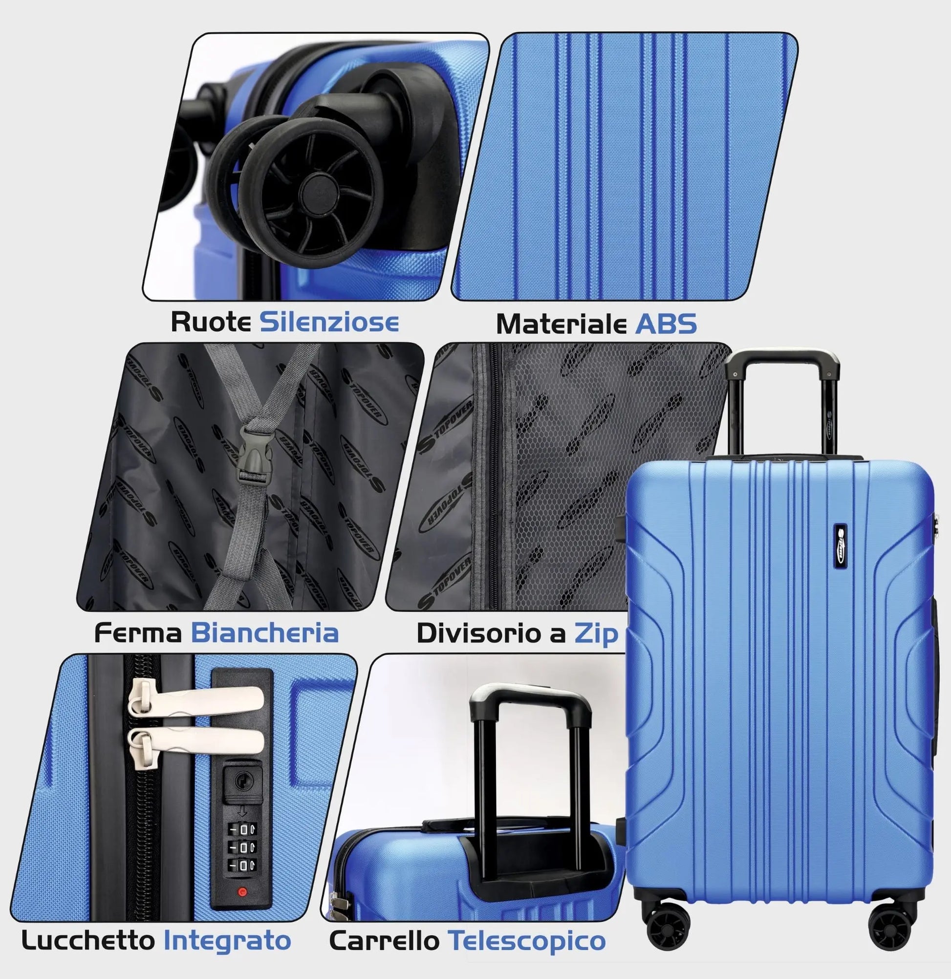 Interno organizzato del trolley rigido Stopover con ruote girevoli a 360 gradi e design moderno