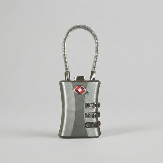 Lucchetto TSA in metallo con combinazione a 3 cifre, resistente e compatto per la sicurezza dei bagagli da viaggio.
