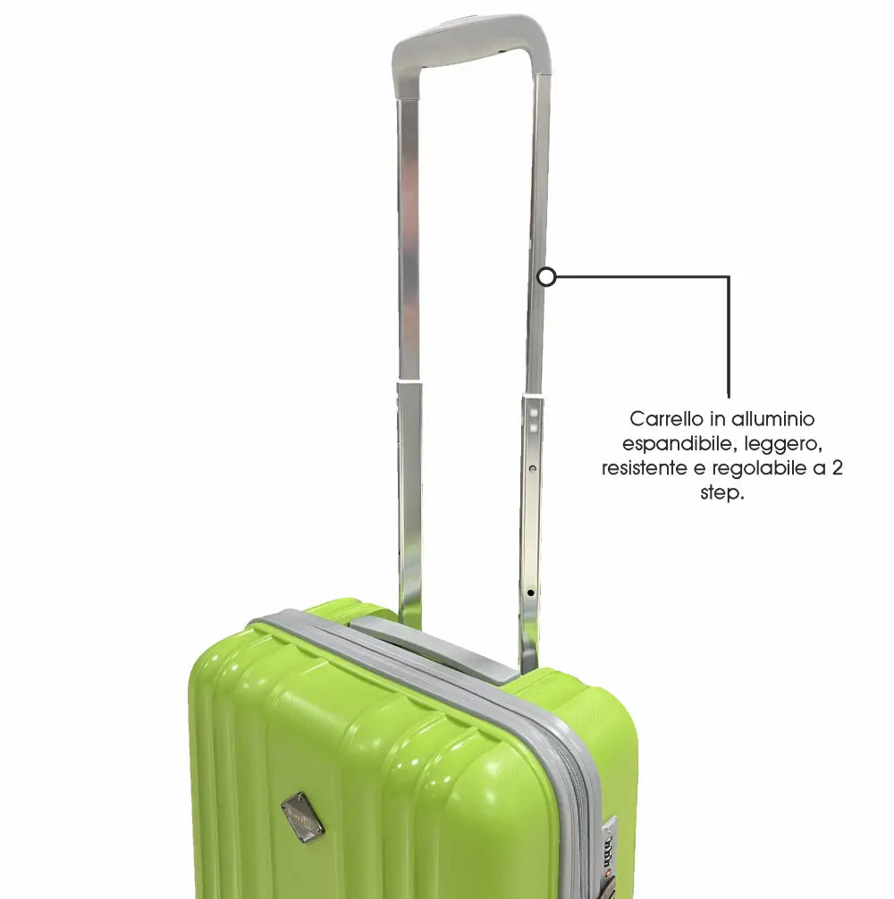 Manico telescopico in alluminio leggero e regolabile per trolley rigido.