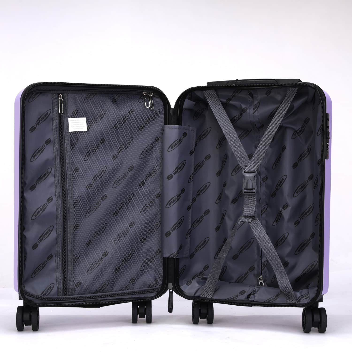 Schema delle dimensioni del trolley da cabina in ABS: altezza 54 cm, misure ottimizzate per cappelliere e stive.