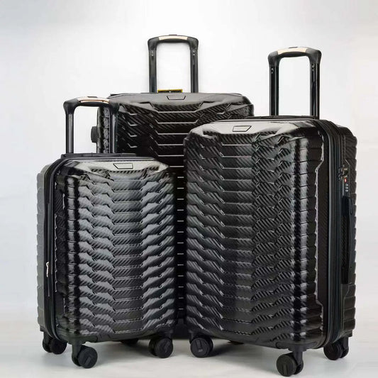 Set 3 trolley ABS+PC rigidi in diverse misure con 4 ruote e chiusura TSA per viaggi