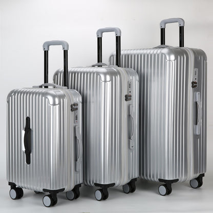 Set completo di 3 trolley rigidi STOPOVER in ABS e Policarbonato color argento, misure 55cm, 65cm e 75cm con ruote pivotanti.