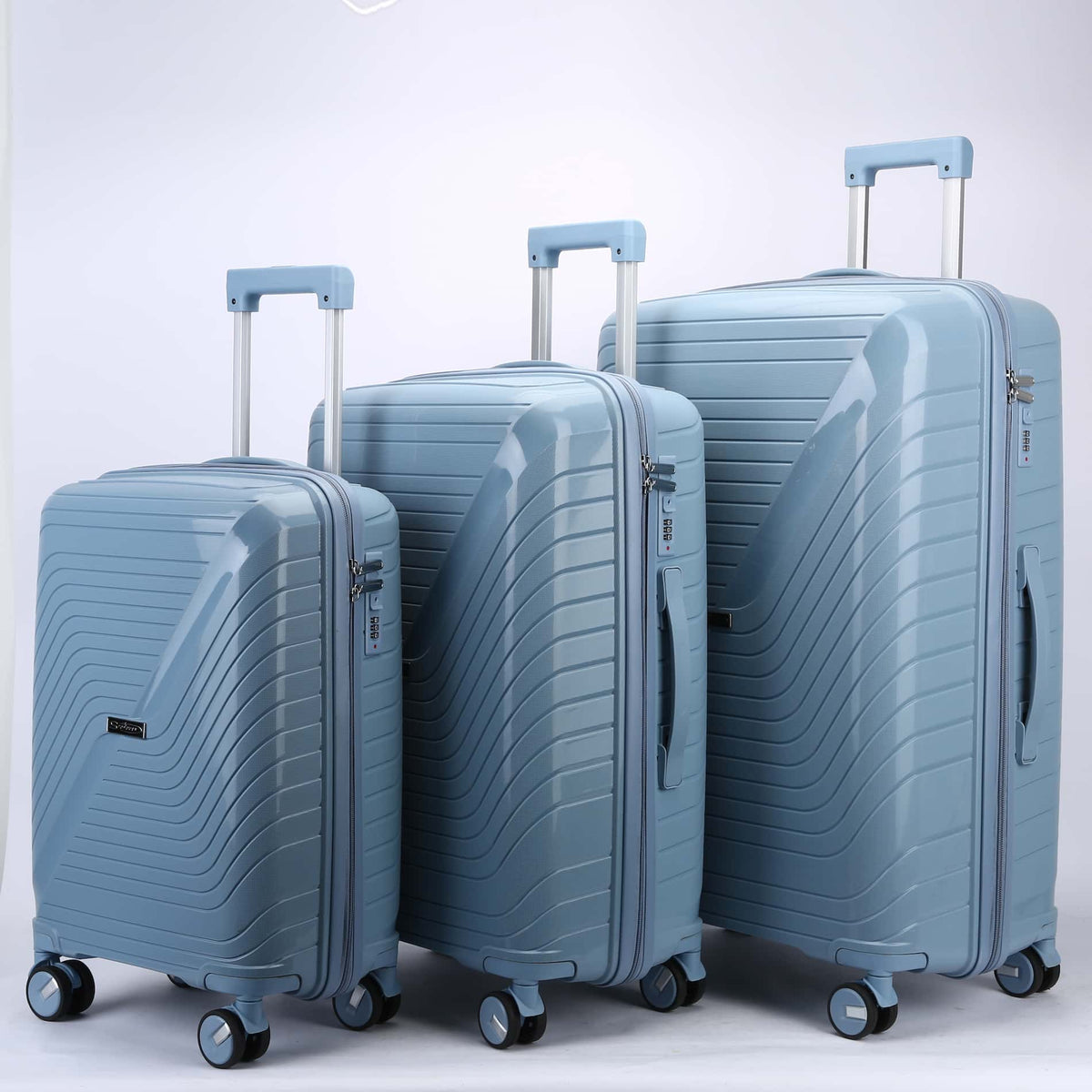 Set 3 trolley rigidi blu nelle misure S M L