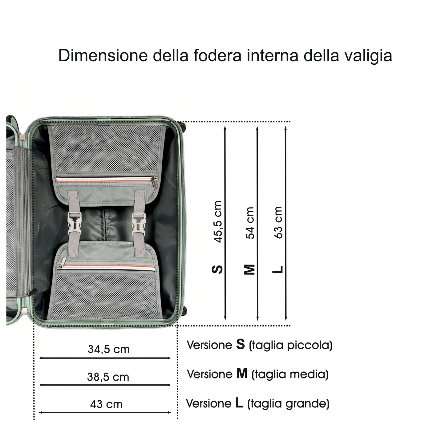 Set 3 trolley rigidi Stopover in polipropilene ultra resistente Dimensione della fodera interna della valigia