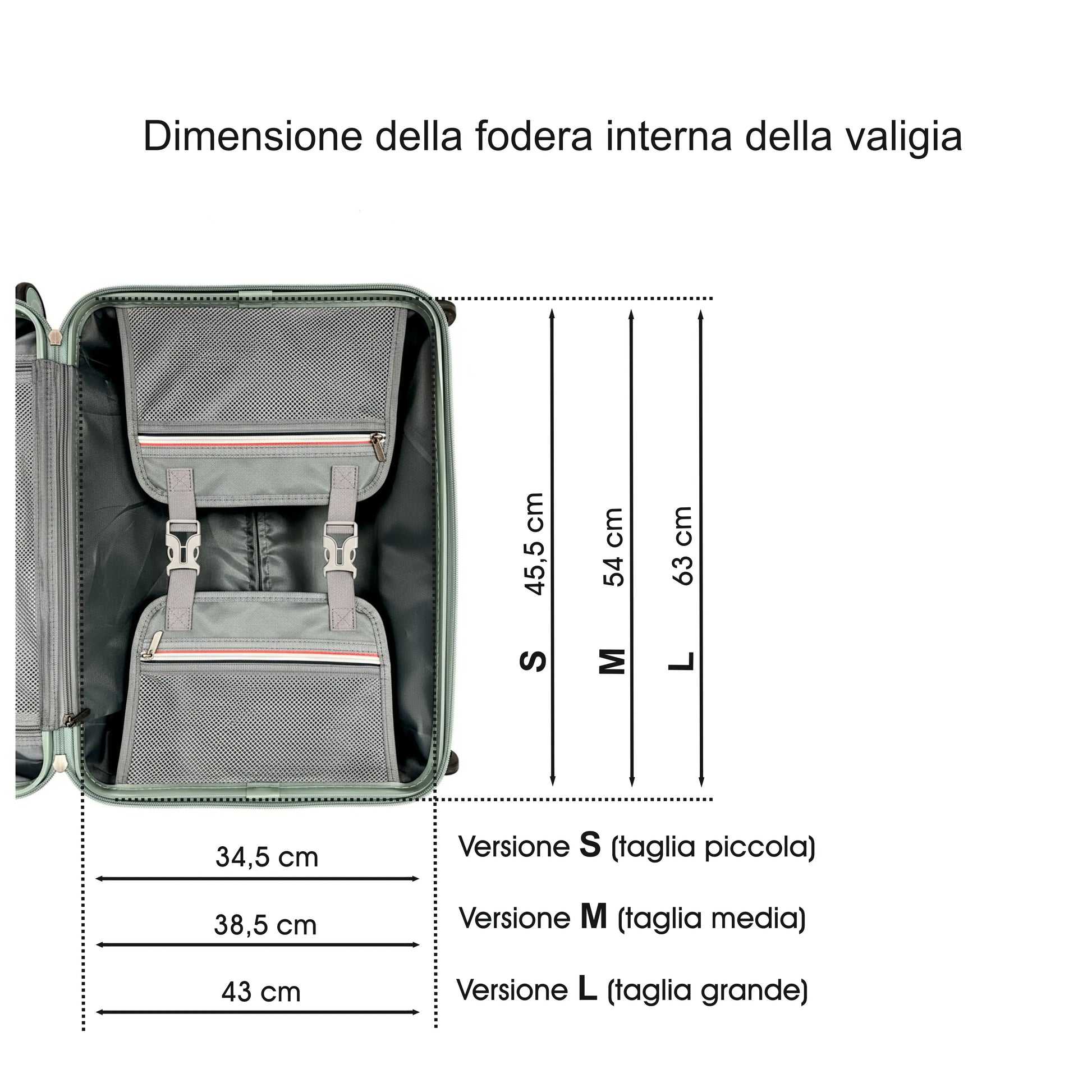 Set 3 trolley rigidi Stopover in polipropilene ultra resistente Dimensione della fodera interna della valigia