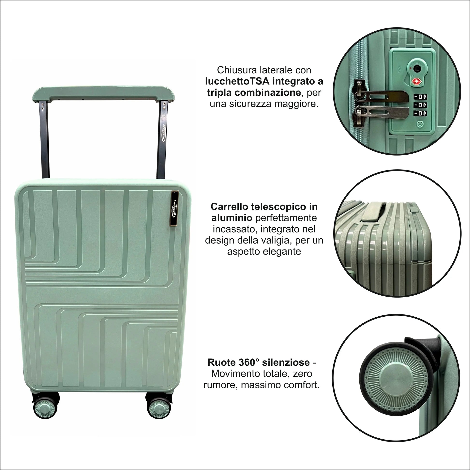 Set di tre trolley rigidi Stopover con sicurezza antifurto, manico in alluminio e ruote silent girevoli﻿