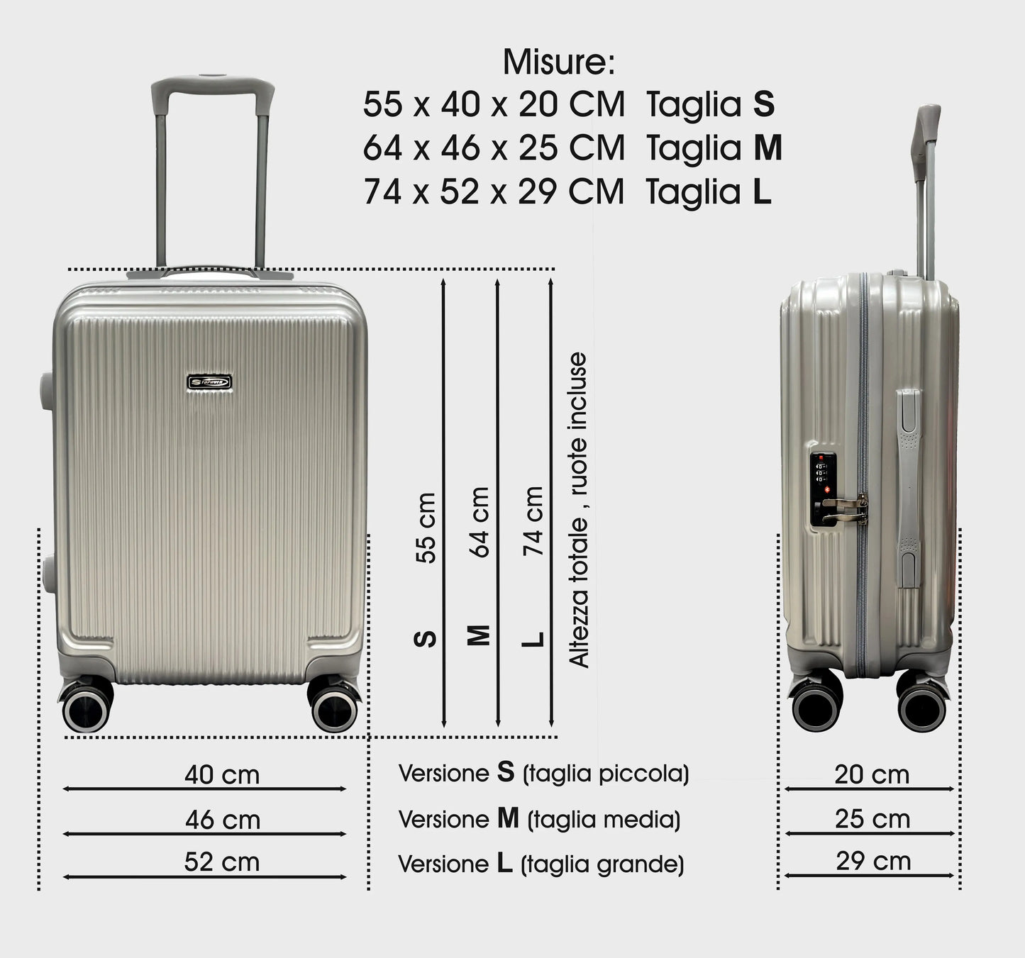 set 3 trolley rigide con lucchetto TSA in ABS