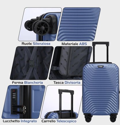 Interno trolley cabina Stopover blu, completo di divisorio con tasca e elastico ferma biancheria, soluzione organizzata e protetta per oggetti personali e abbigliamento