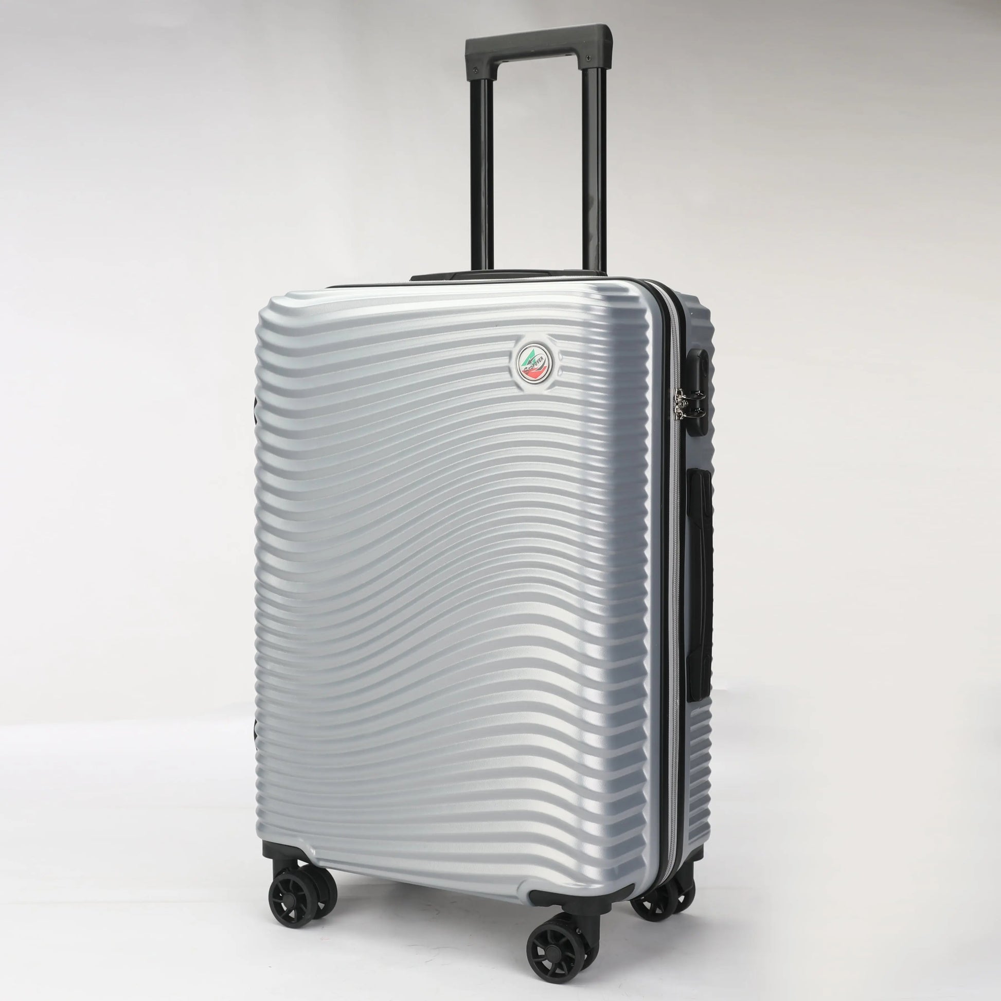 Vista frontale trolley grigio 65cm rigido Stopover con maniglia telescopica e lucchetto