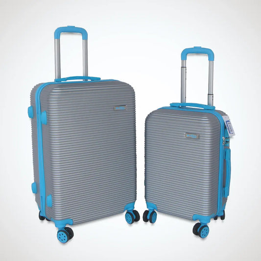 Vista frontale dei trolley rigidi ABS con maniglie ergonomiche superiori e laterali