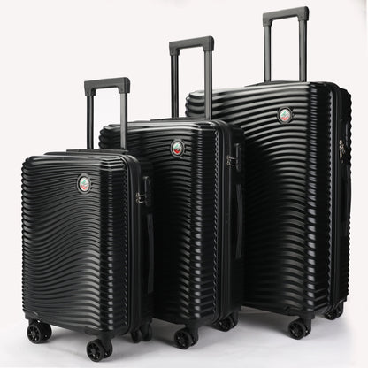 Vista frontale dei trolley ABS Stopover che mostra il design elegante nelle tre misure colore nero
