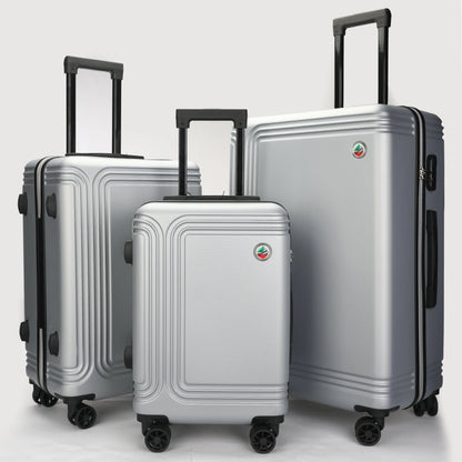 Vista frontale dei trolley ABS Stopover che mostra il design elegante nelle tre misure