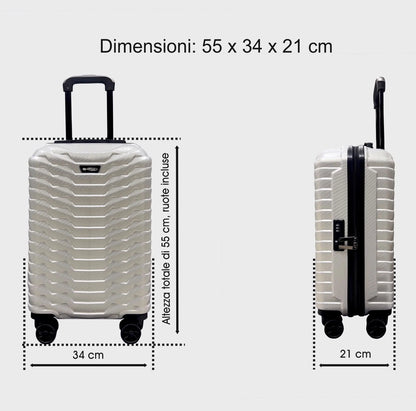 Trolley bagaglio a mano cabina in ABS e PC, leggero e resistente, con 4 ruote girevoli e maniglia ergonomica per viaggi brevi