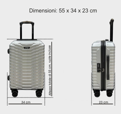 Trolley bagaglio a mano cabina in ABS e PC, leggero e resistente, con 4 ruote girevoli e maniglia ergonomica per viaggi brevi