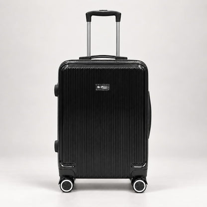 Trolley cabina Elegance nero visto frontalmente, con manico telescopico e quattro ruote