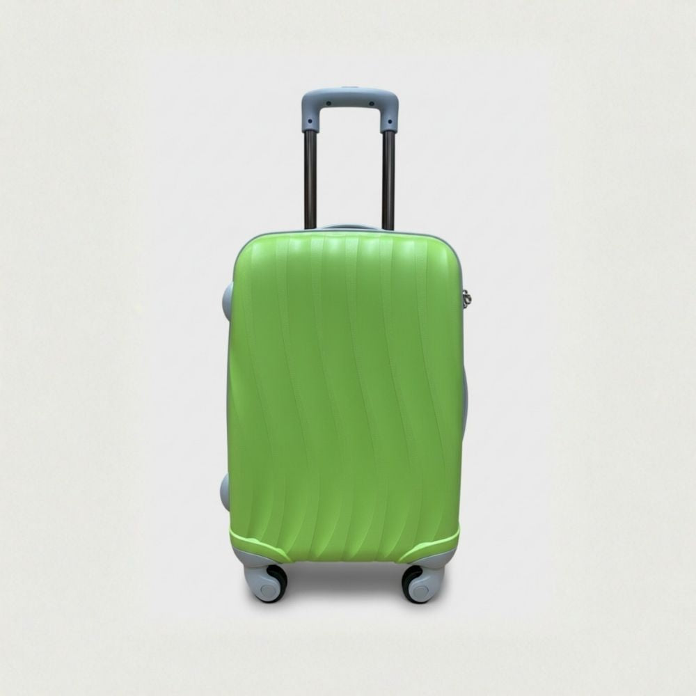 Trolley cabina rigido in ABS colore verde, dimensioni 55x38x20 cm, ideale come bagaglio a mano per aereo