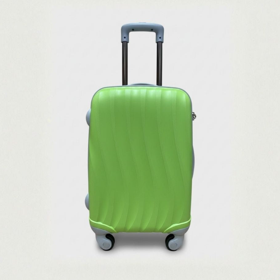 Trolley cabina rigido in ABS colore verde, dimensioni 55x38x21 cm, ideale come bagaglio a mano per aereo