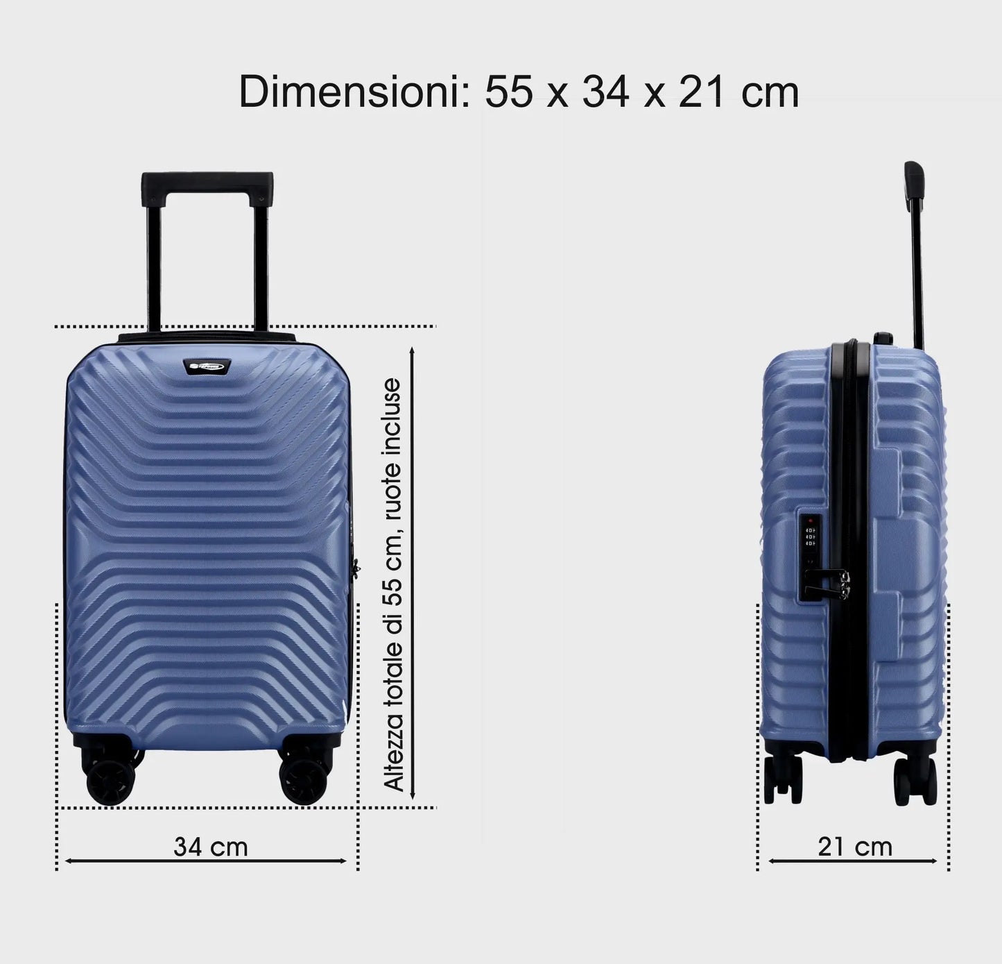 Trolley cabina rigido Stopover in ABS leggero e resistente con 4 ruote, design pratico e chiusura a combinazione.