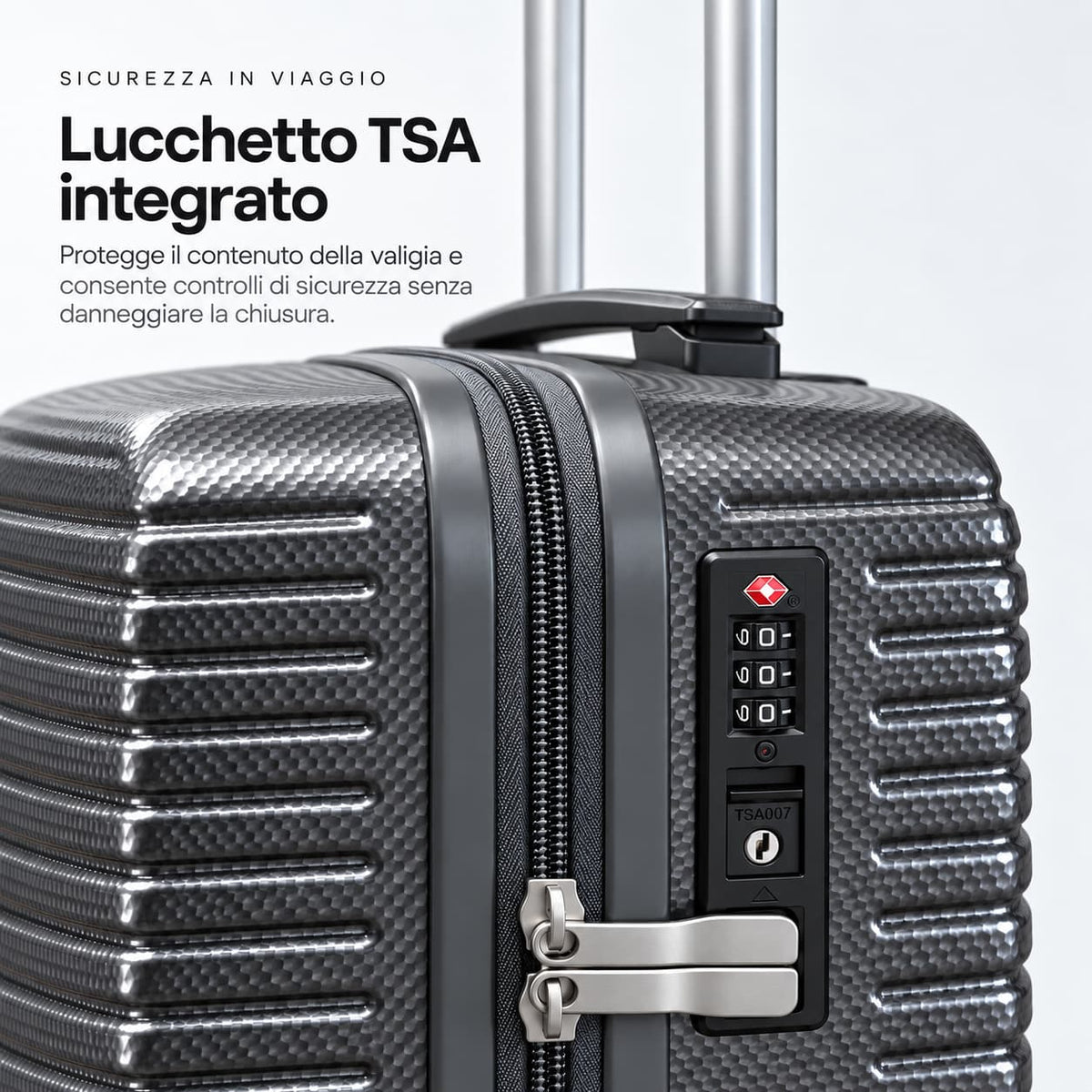 Lucchetto TSA integrato a tripla combinazione del trolley cabina Stopover in PET riciclato