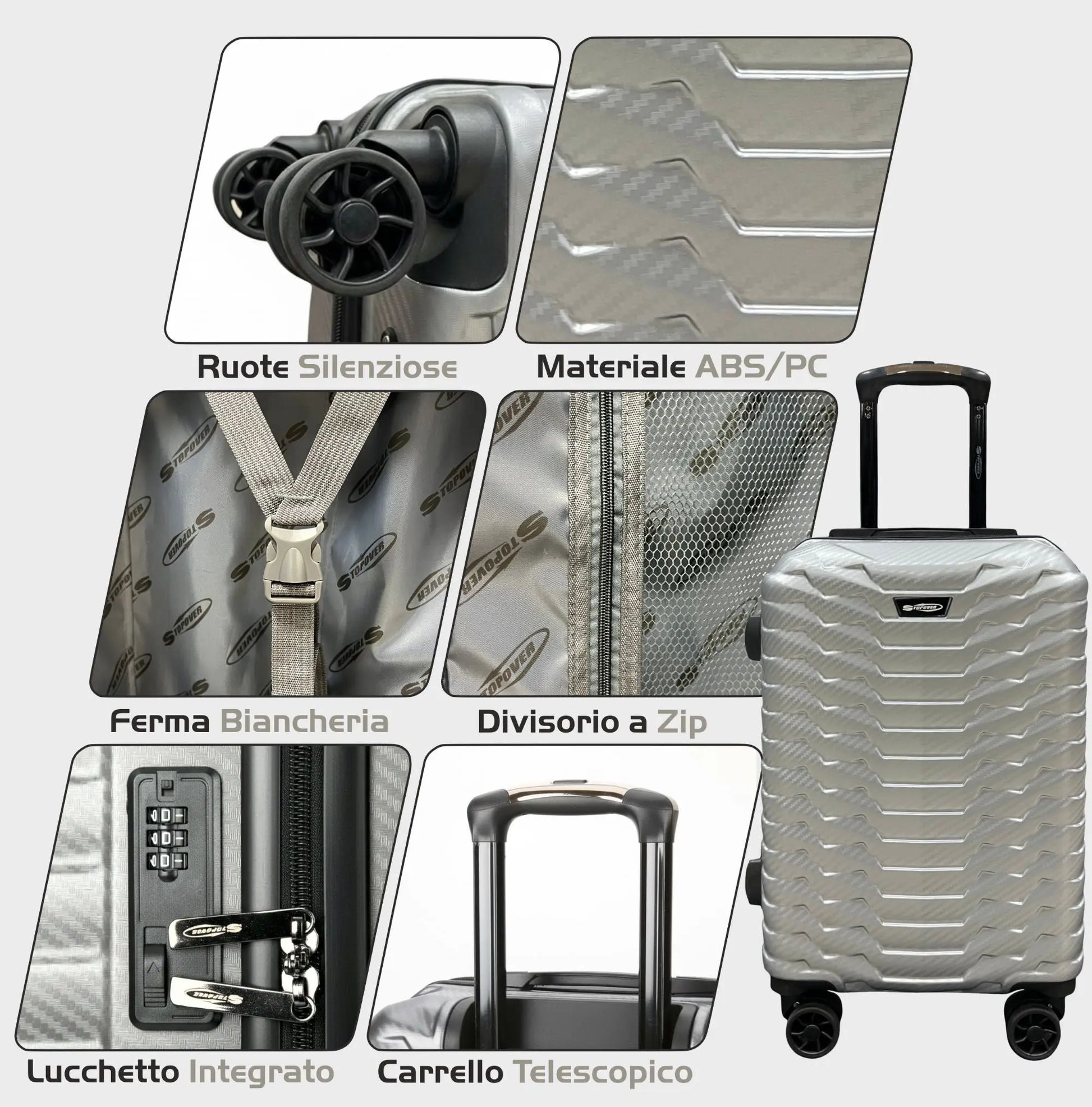 Valigia cabina rigida Stopover con chiusura a combinazione, interno organizzato e design elegante per weekend e spostamenti quotidiani.