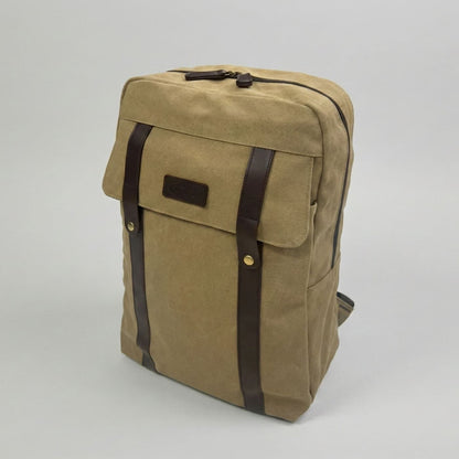Zaino in canvas stile vintage per università e viaggi, dimensioni 43x30x14 cm, dotato di tasca frontale con robusti bottoni in metallo