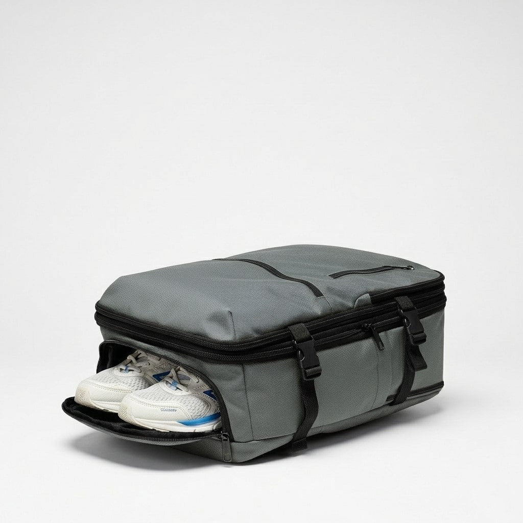 Pack Zaino Da Viaggio 43x30x20 Cm (Bagaglio A Mano Aereo) + Cuscino Cervicale Gonfiabile, Porta USB, Scomparto Per PC 15.6", Impermeabile, Grigio, Unisex
